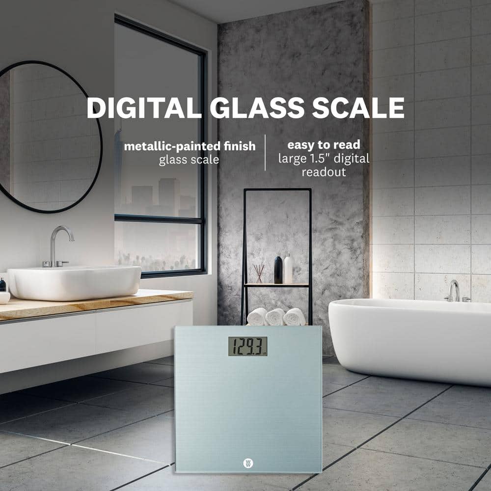 Silver Digital Glass Bathroom Scale with Large Display