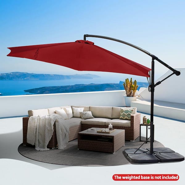 SUNRINX 12 ft. Steel Cantilever Offset Outdoor Patio Umbrella with Crank in Red