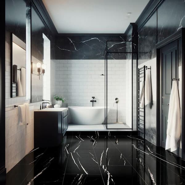 Tavish Nero 32 in. W x 64 in. L Polished Porcelain Marble Look Floor and Wall Tile (20 Cases/275.65 sq. ft./Pallet)