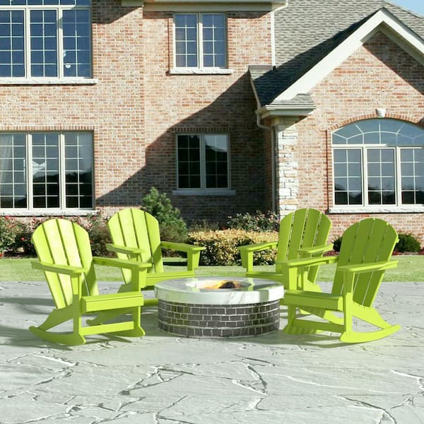 WESTIN OUTDOOR Amos Lime Plastic Adirondack Outdoor Rocking Chair (Set of 4)