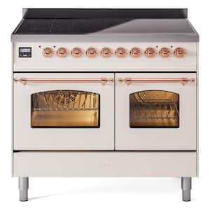 Nostalgie II 40 in. 6 Burner+Griddle Freestanding Double Oven Dual Fuel Range in Antique White with Copper