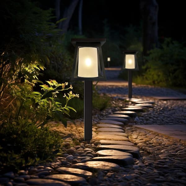Black Integrated LED Outdoor Solar Pathway Lights with Frosted Glass (4-Pack)