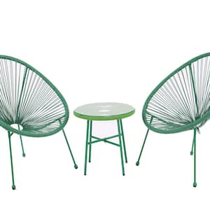 3-Piece Outdoor Small Living Room Patio Talking Green PE Rattan Chair Set Set with Coffee Table