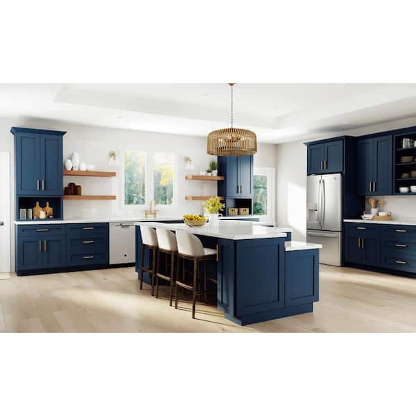 Home Decorators Collection Neptune Blue Painted Plywood Shaker Stock Assembled Base Kitchen Cabinet Full Height Doors 30 In X 34 5 24 B30fh Nmb - Home Depot Home Decorators Cabinets