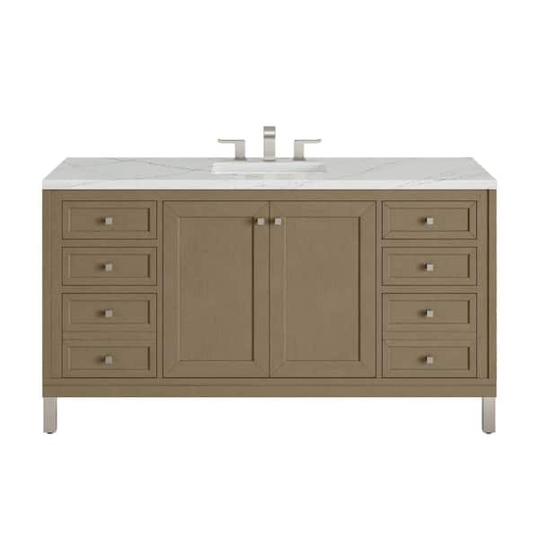 Chicago 60.0 in. W x 23.5 in. D x 33.76 in. H Single Bath Vanity in Walnut Whisper with Quartz Ethereal Noctis Top