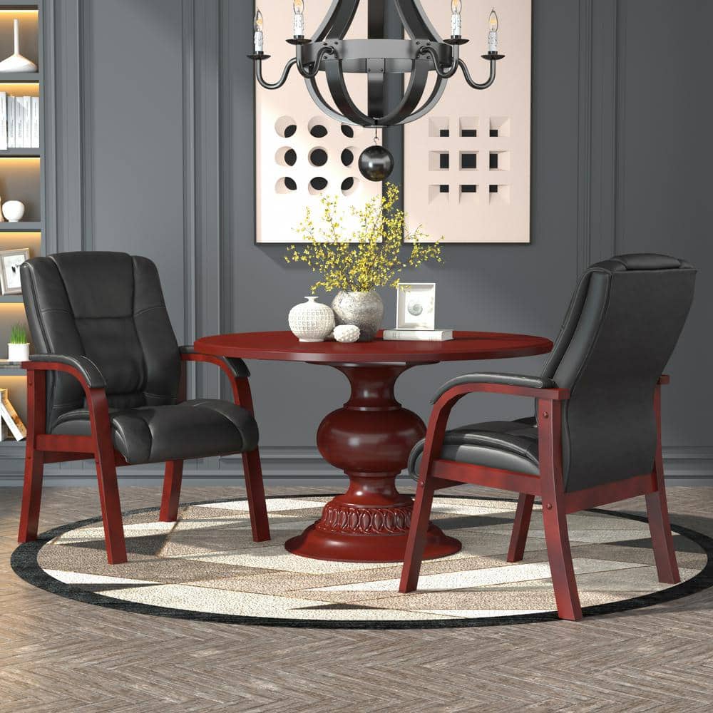 Mid-Back Black CaressoftPlus Guest Chair with Cherry Wood Finish