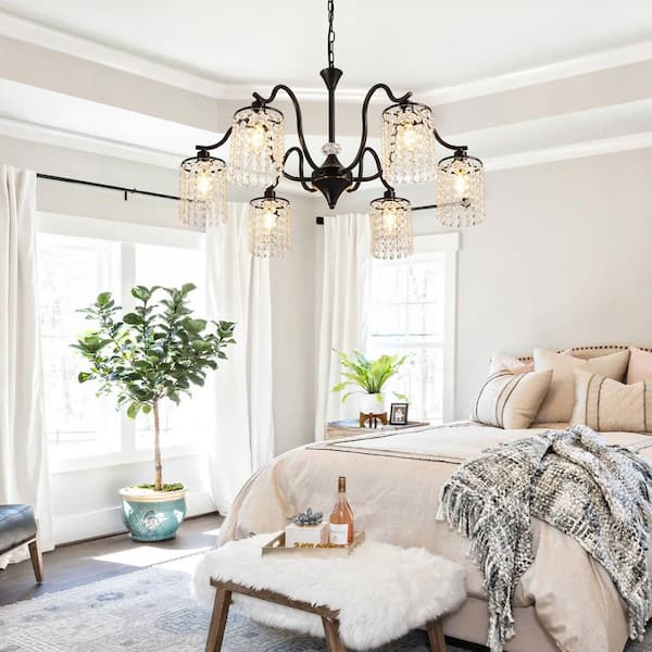 Magic Home 29.92 in. 6-Light Mordern Black Chandelier with K9