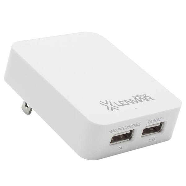 Lenmar 3.4 Amp 5-Volt AC to USB Wall Charger with 2 USB Ports, White