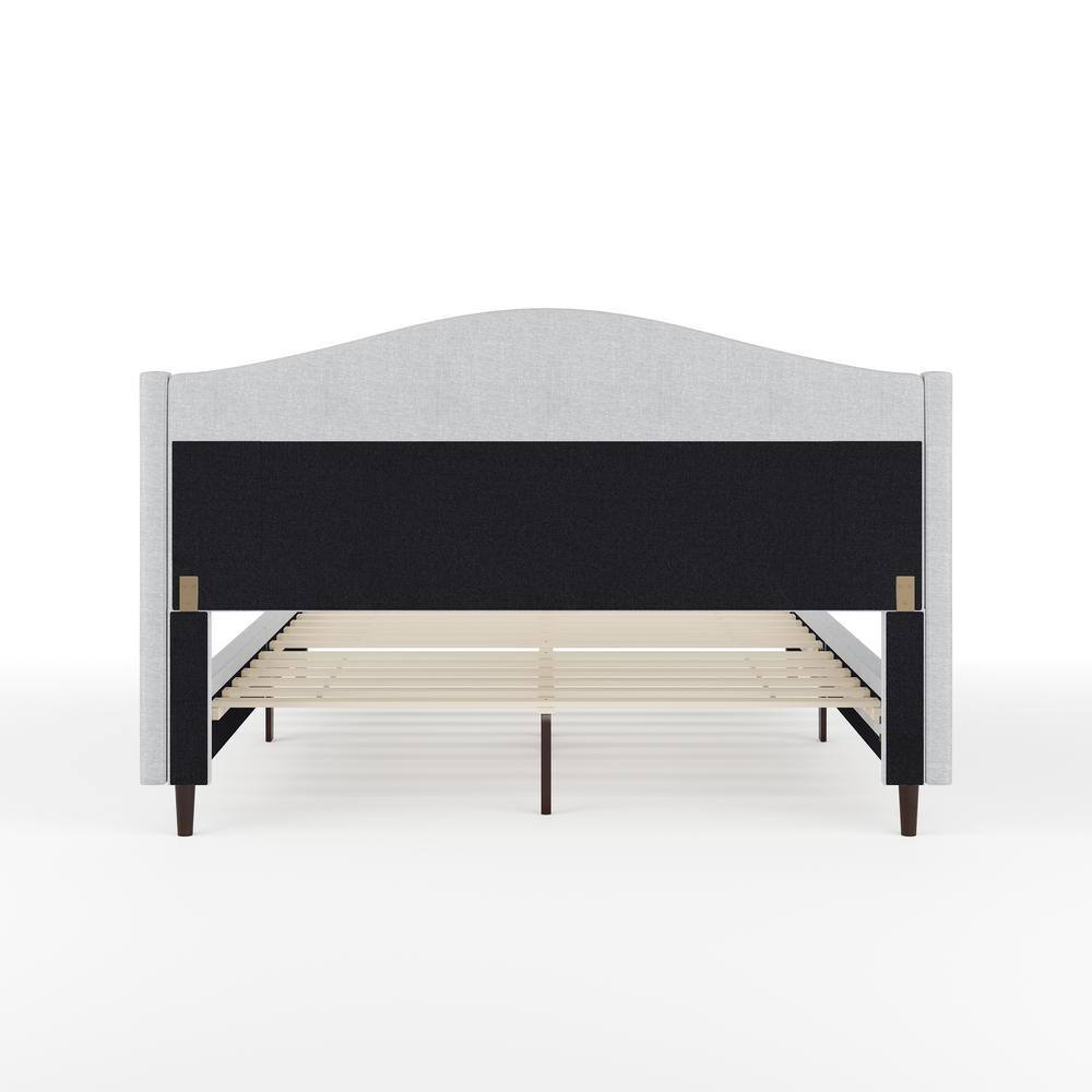 Gray Queen Upholstered Platform Bed with Linen Wingback Headboard