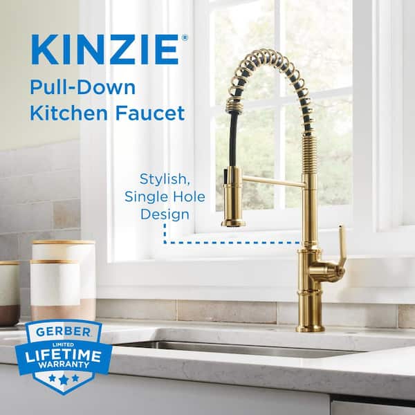 Kinzie Brushed Bronze 22 in. Single Handle Pre-Rinse Spring Pull Down Sprayer Kitchen Faucet with 360-degree Swivel