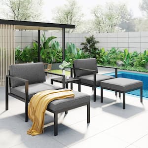 5-Piece Wicker Patio Conversation Set with Coffee Table and Gray Cushions