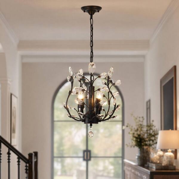 Genoci 3-Light Black Dimmable Crystal Empire Chandelier for