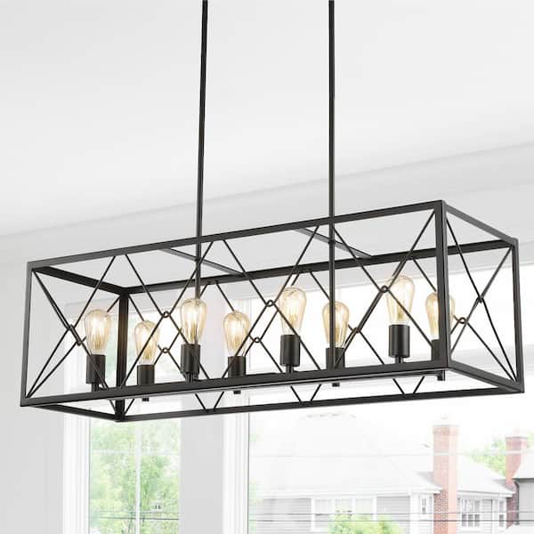 JONATHAN Y Galax 39 in. 8-Light Oil Rubbed Bronze Adjustable Iron Farmhouse Industrial LED Pendant