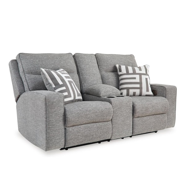 Biscoe 78 in. Solid Polyester 2-Seat Power Reclining Loveseat with USB Ports and Cup Holders in Gray