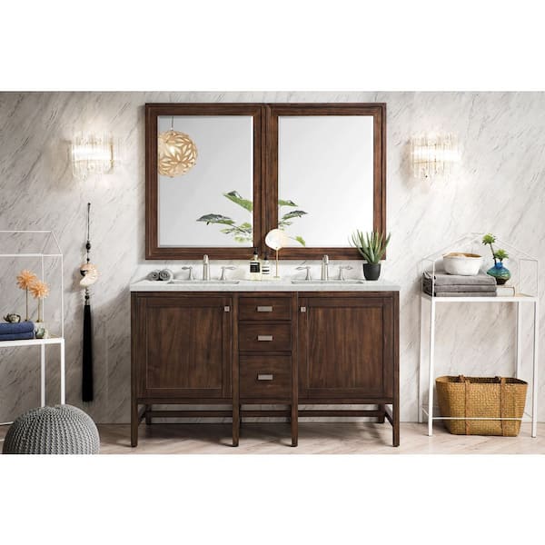 James Martin Vanities Addison 60 in. W x 23.5 in.D x 35.5 in.H Double Bath Vanity in Mid Century Acacia w/Quartz Top in Eternal Jasmine Pearl