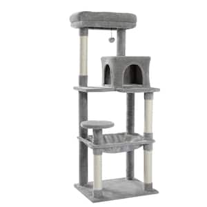 56.30 in. H Pet Cat Scratching Posts and Trees with Cozy Condo and Super Large Hammock in Gray