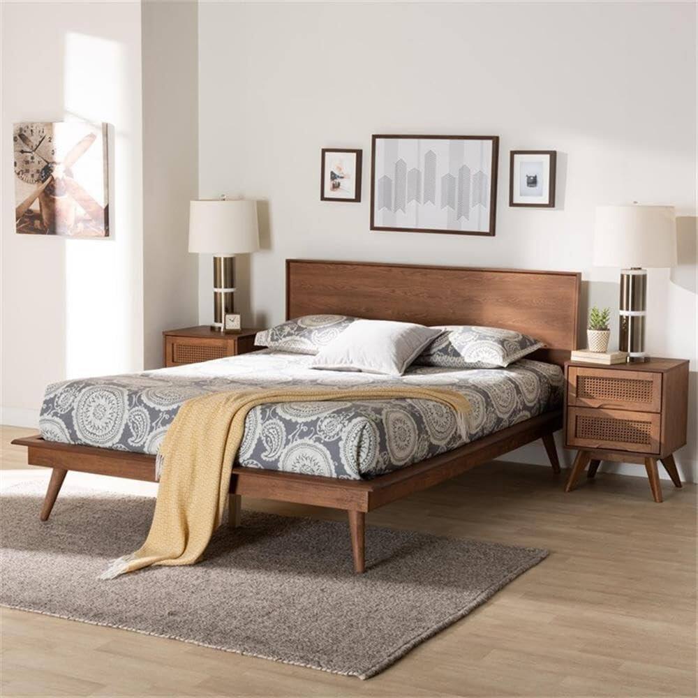 Brown Frame Full Size Platform Bed, Modern 3-Piece Bedroom Set, Contemporary Nightstand and Bed Set price history on PriceWatchPro