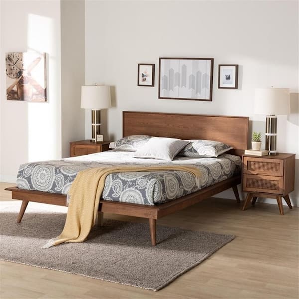 HOME IMPORTS EMPORIUM Brown Frame Full Size Platform Bed, Modern 3-Piece Bedroom Set, Contemporary Nightstand and Bed Set