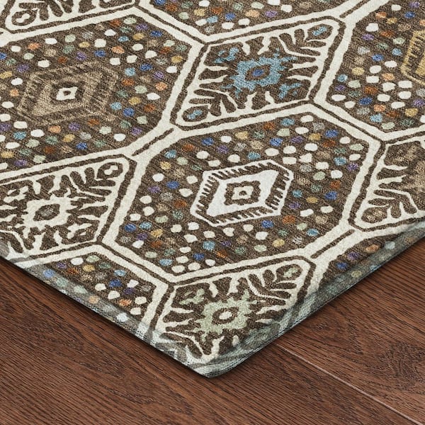 Mayfield Premium Machine Washable Abstract AMF2471 Beige 2 ft. x 7 ft. Runner Rug