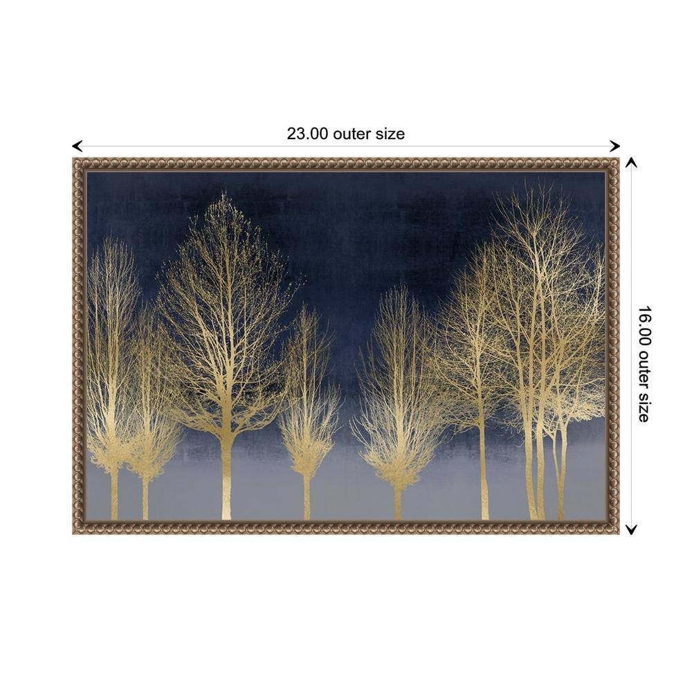 Gold Forest on Blue Canvas Wall Art with Bronze Frame