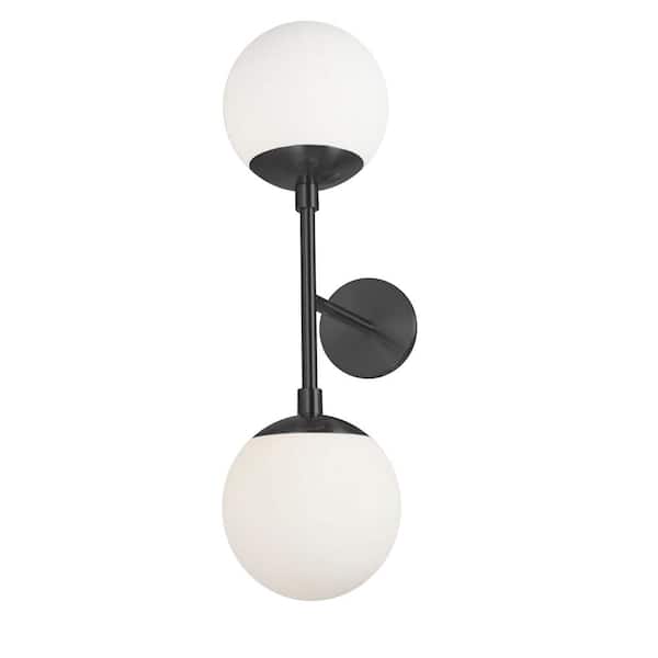 Dainolite Dayana 2-Light Matte Black Wall Sconce with White Glass