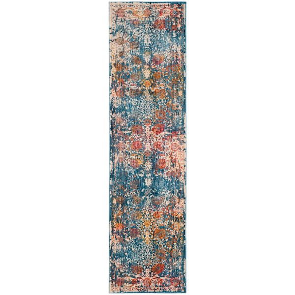 Vintage Persian Turquoise/Multi 2 ft. x 8 ft. Border Distressed Runner Rug