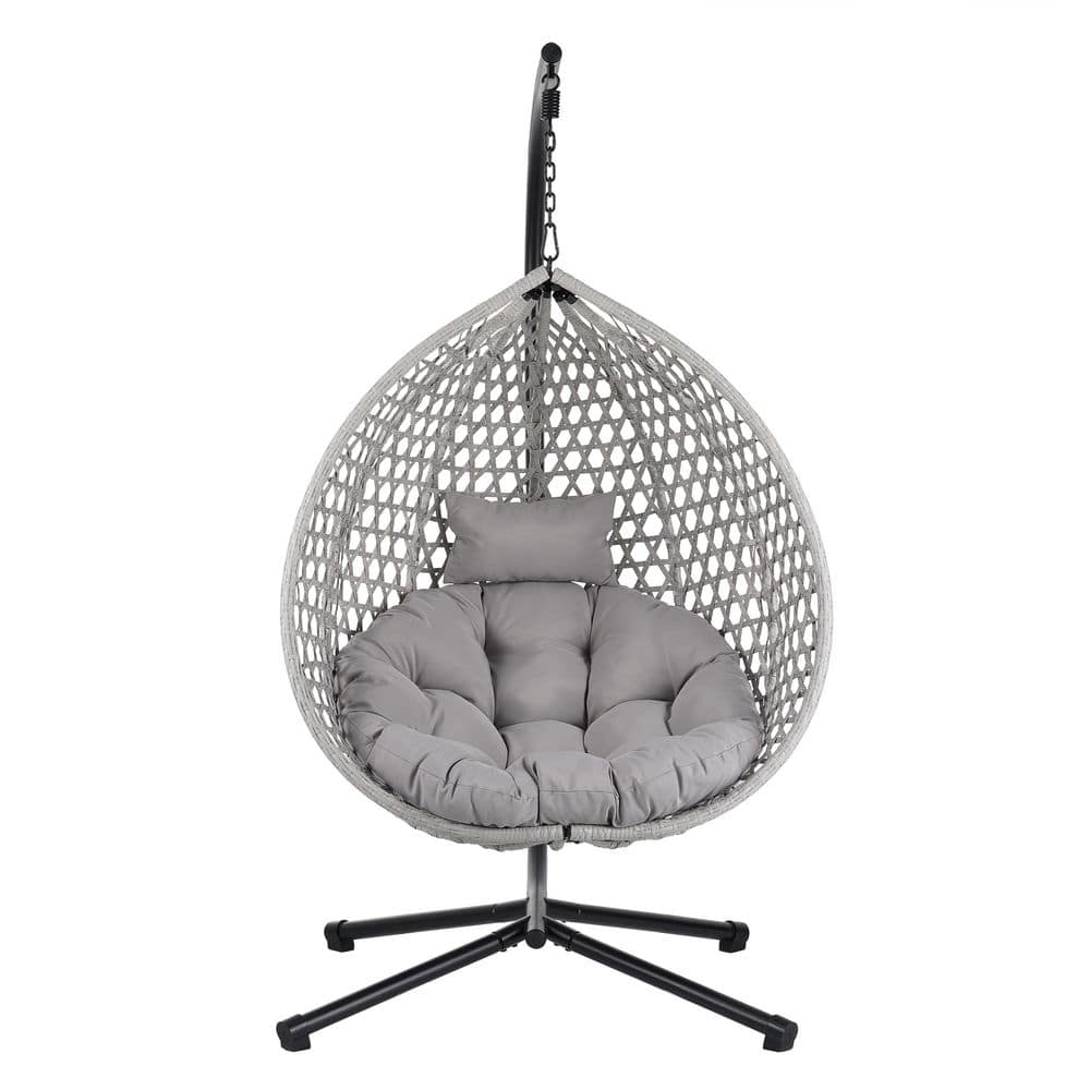 Metal Gray Frame Outdoor Porch Swing Hanging Egg Chair with Gray Cushion fo