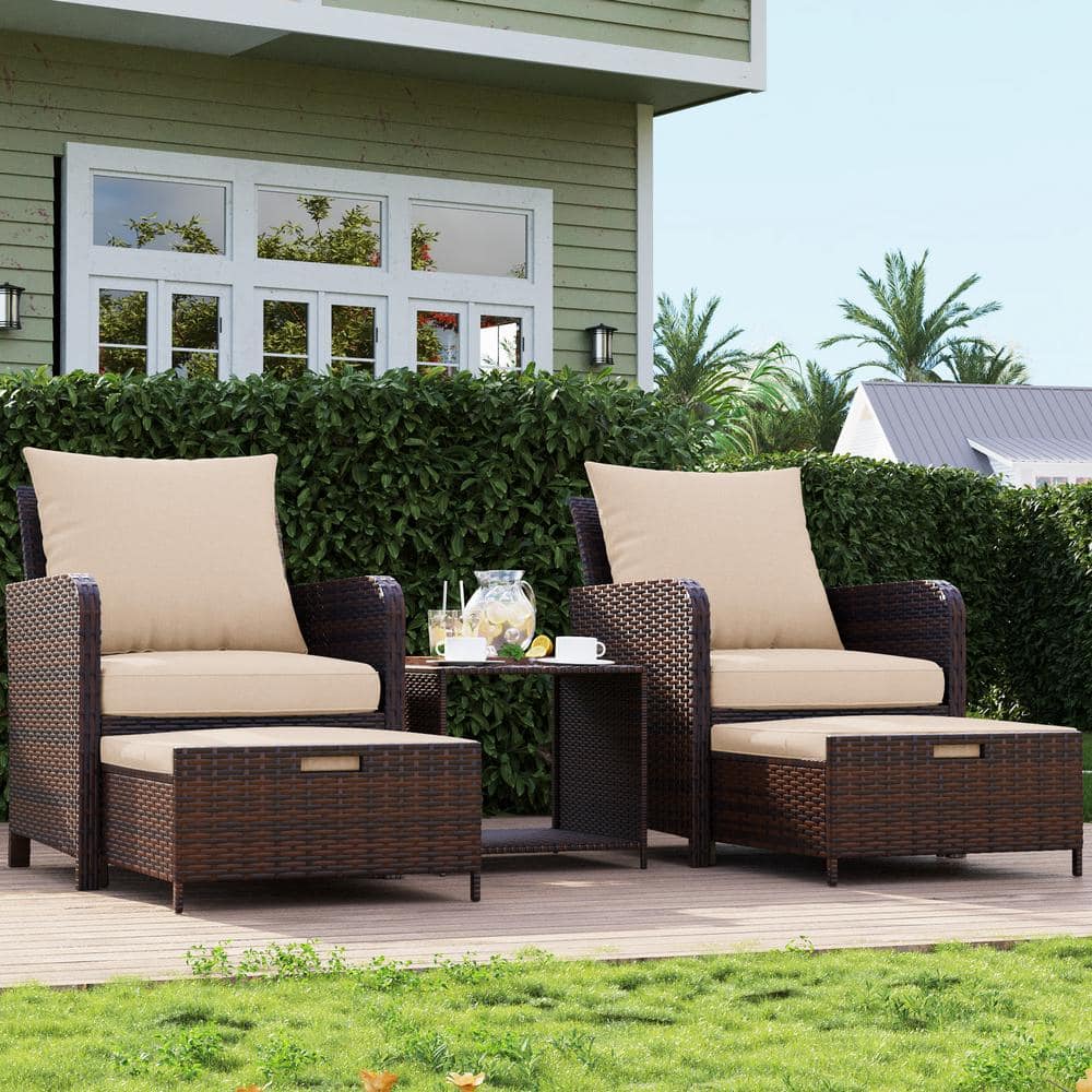 5-Piece Wicker Patio Conversation Set with Beige Cushions price history on PriceWatchPro