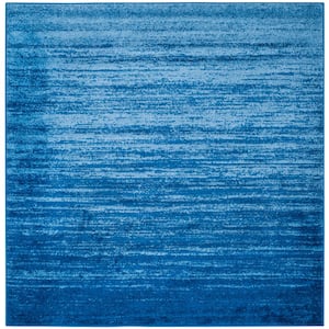 Adirondack Light Blue/Dark Blue 10 ft. x 10 ft. Solid Color Striped Square Area Rug