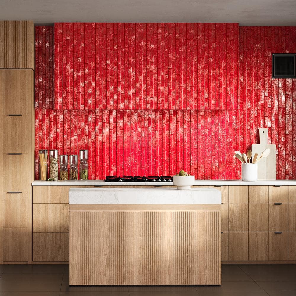 Crimson Red Glossy Ceramic Subway Wall Tile, 2-in x 9-in