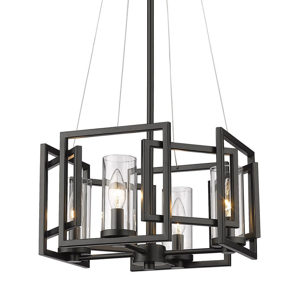 Matte Black 16'' Modern Intersecting Boxes Indoor/Outdoor Pendant with Clear Glass