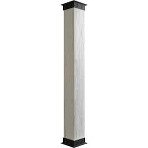 6 in. x 8 ft. Hand Hewn Endurathane Faux Wood Non-Tapered Square Column Wrap w/ Faux Iron Capital & Base