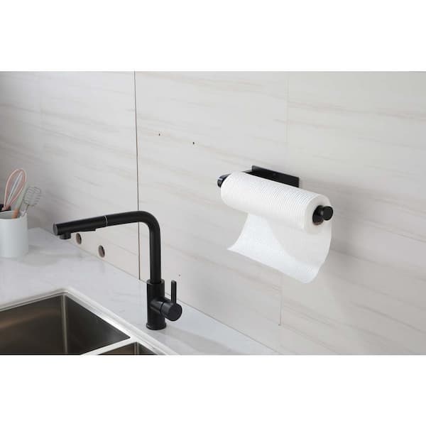 Paper Towel Holder Under Cabinet - Both Available in Adhesive and Drilling,  Black Paper Towel Holder Wall Mount, Upgraded Aluminum Paper Towel Rack