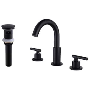 8 in. Widespread Double Handle Bathroom Faucet with Drain Assembly Modern 3 Hole Brass Bathroom Basin Tap in Matte Black