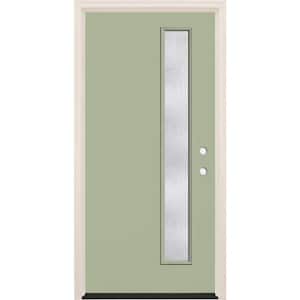 36 in. x 80 in. Left-Hand/Inswing 1-Lite Rain Glass Cypress Painted Fiberglass Prehung Front Door w/4-9/16 in. Frame