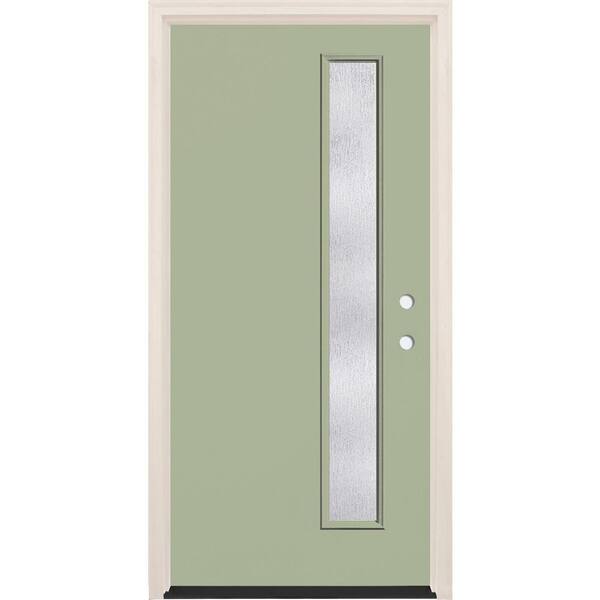 Builders Choice 36 in. x 80 in. Left-Hand/Inswing 1-Lite Rain Glass Cypress Painted Fiberglass Prehung Front Door w/4-9/16 in. Frame