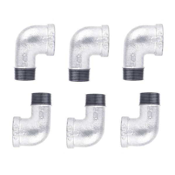 PIPE DECOR 3/4 in. Galvanized Iron 90-Degree FPT x MPT Street Elbow Fitting (6-Pack)