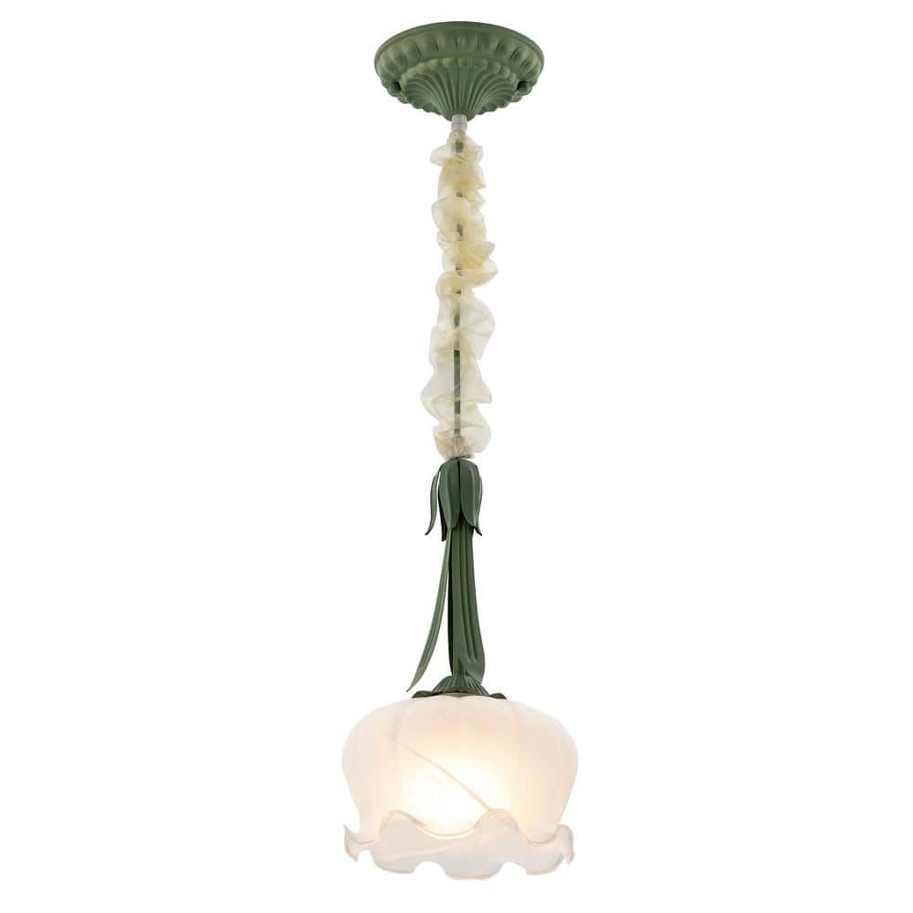 OUKANING 1Light Green Modern Shaded Pendant Light with White Flower
