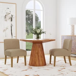 Brown Boucle Upholstered Dining Chair with Wood Legs