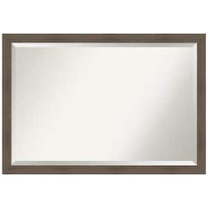 Hardwood Mocha Narrow 38.88 in. x 26.88 in. Rustic Rectangle Framed Bathroom Vanity Wall Mirror