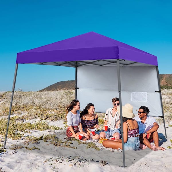 Afoxsos 10 ft. x 10 ft. Purple Outdoor Pop up Slant Leg Canopy Tent with 1 Sun Wall and 1 Backpack Bag
