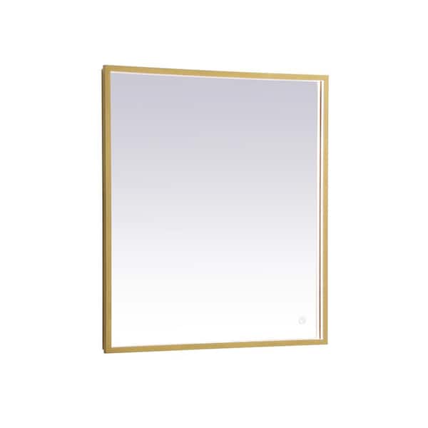 Unbranded Timeless Home 27 in. W x 30 in. H Modern Rectangular Aluminum Framed LED Wall Bathroom Vanity Mirror in Brass