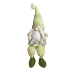 Jute Green and White Fabric Sitting Gnome