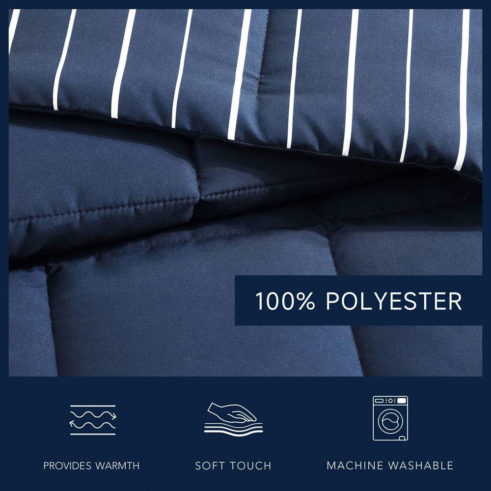 Navy Blue Twin Reversible Microfiber Comforter Set