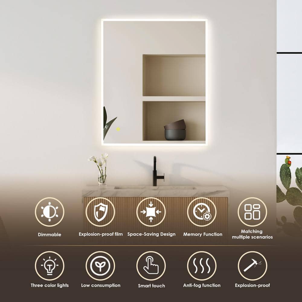 36" x 30" Frameless LED Vanity Mirror with Anti-Fog Technology