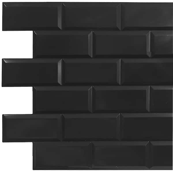 Dundee Deco 3D Falkirk Retro II 38 in. x 19 in. Black Faux Bricks PVC Wall Panel (10-Pack)