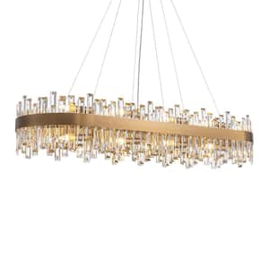 Dimmable 20-Light 51'' Crystal Chandelier, Modern Gold Rectangular Chandelier with Clear and Gray Crystal Accents