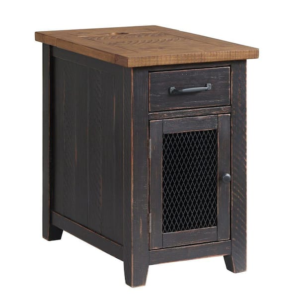 Benjara 16 in. Black and Brown Rectangle Wood End Table with 1-Drawer and Shelf