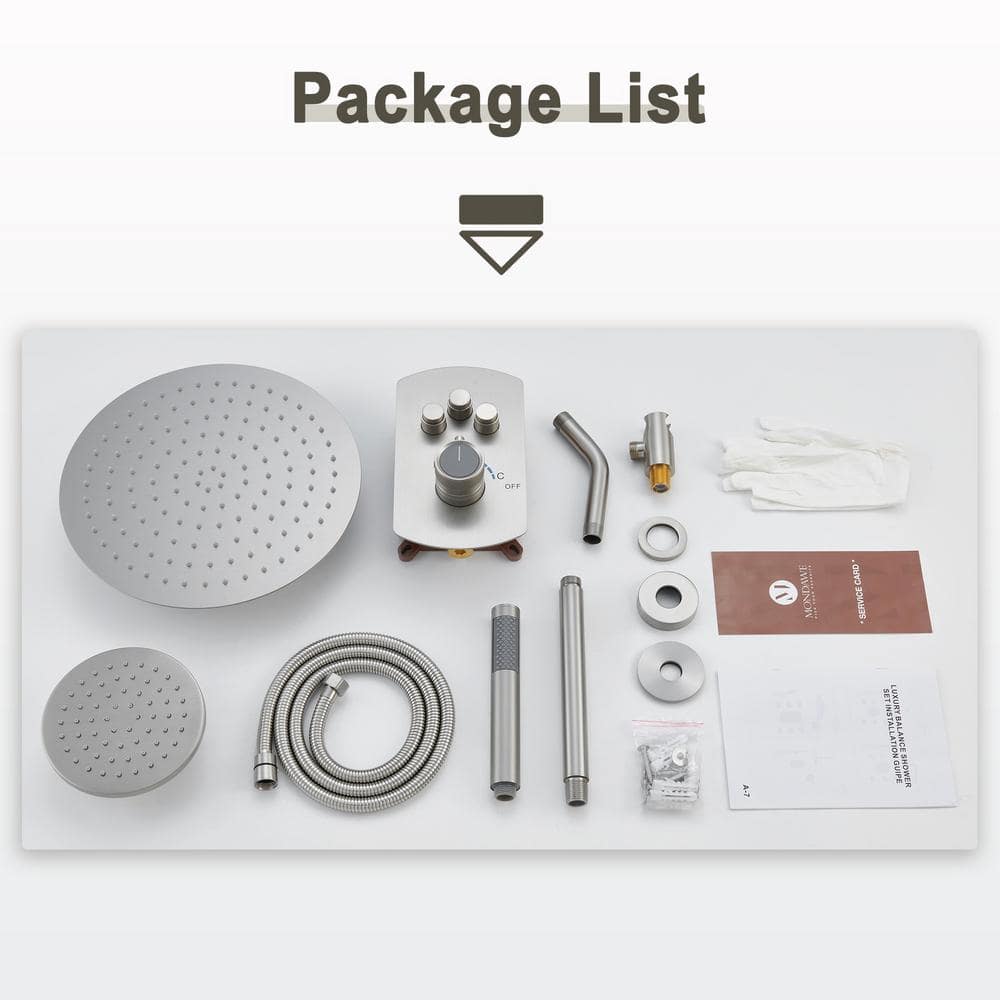 Brushed Nickel Dual Rainfall and Handheld Shower System with 12-inch Ceiling Mount