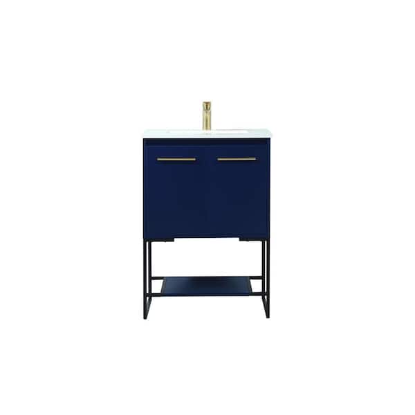Unbranded Timeless Home 24 in. W Single Bath Vanity in Blue with Engineered Stone Vanity Top in Ivory with White Basin